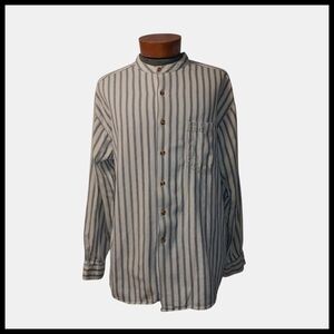 Vintage 90s Striped Button Down Mandarin Collar